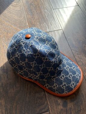 GUCCI Denim GG logo hat cap baseball cap GGCanvas Navy/Brown